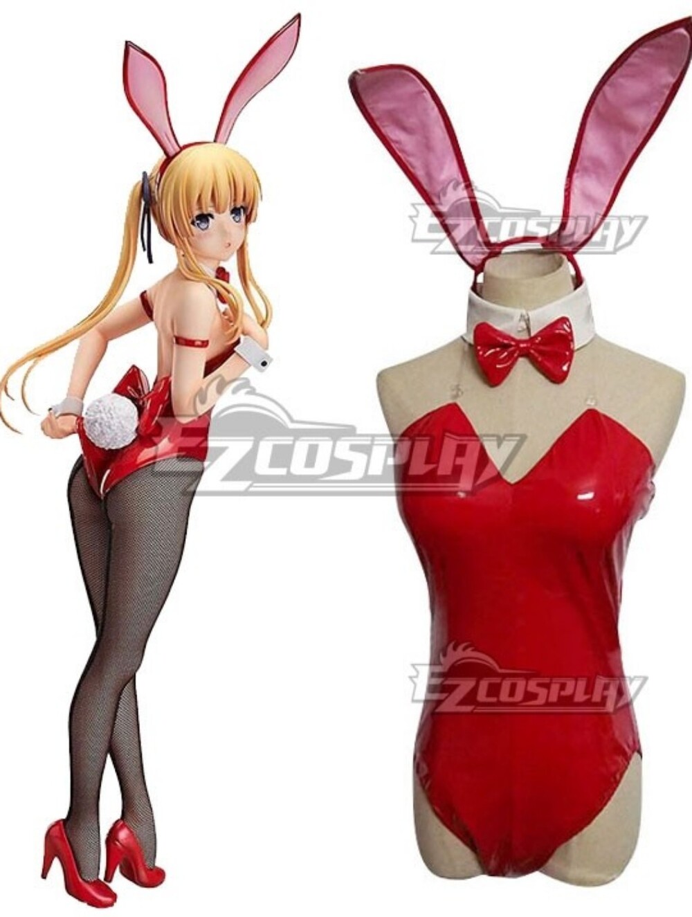 Red Faux Leather Bunny Girl Cosplay Costume